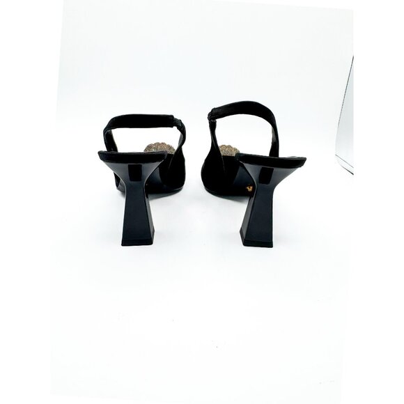 Versace Crystal Medusa Black Satin Slingback Pumps - Picture 2 of 10